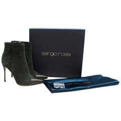 Sergio Rossi Dark Green Suede Ankle Boots 38.5