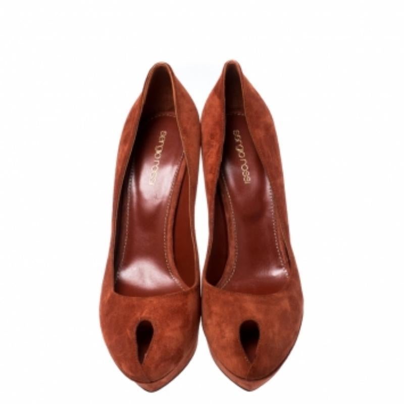 Donna Sergio Rossi - Piattaforma Cachet in pelle scamosciata arancione scuro - Taglia 39 in vendita