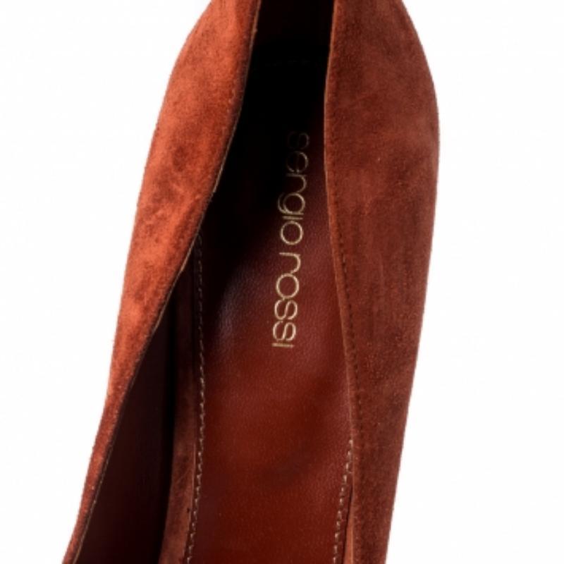 Sergio Rossi - Piattaforma Cachet in pelle scamosciata arancione scuro - Taglia 39 in vendita 1