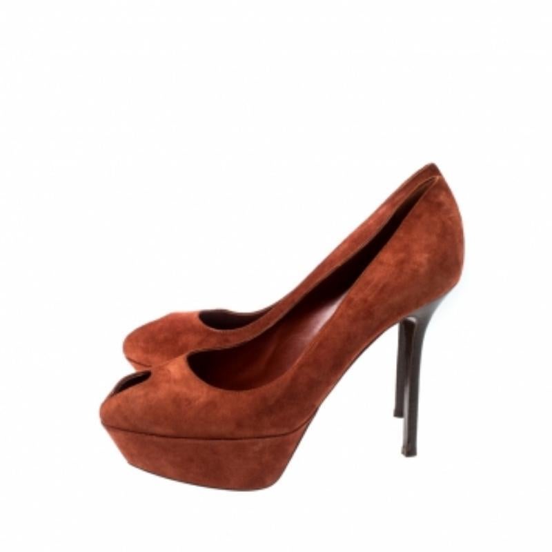 Sergio Rossi - Piattaforma Cachet in pelle scamosciata arancione scuro - Taglia 39 in vendita 3