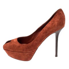 Sergio Rossi Dark Orange Suede Cachet Platform Pumps Size 39