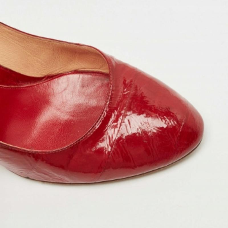 Sergio Rossi Dunkelrot Lack Aal Leder Runde Zehe Pumps Größe 40.5 im Angebot 2