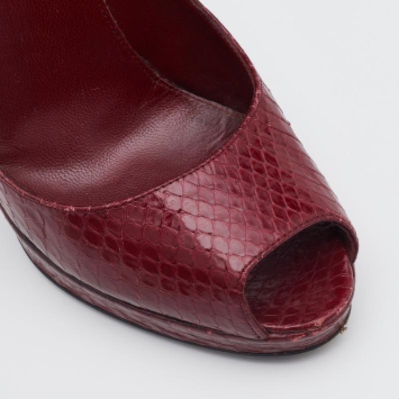 Women's Sergio Rossi Dark Red Python Leather Peep Toe Pumps Size 36 For Sale