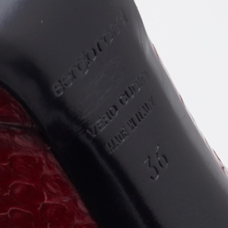 Sergio Rossi Dark Red Python Leather Peep Toe Pumps Size 36 For Sale 2