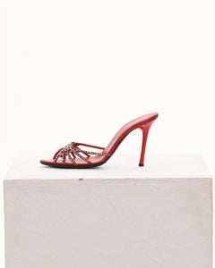 Sergio Rossi Early 2000s Red Christal embellished mule