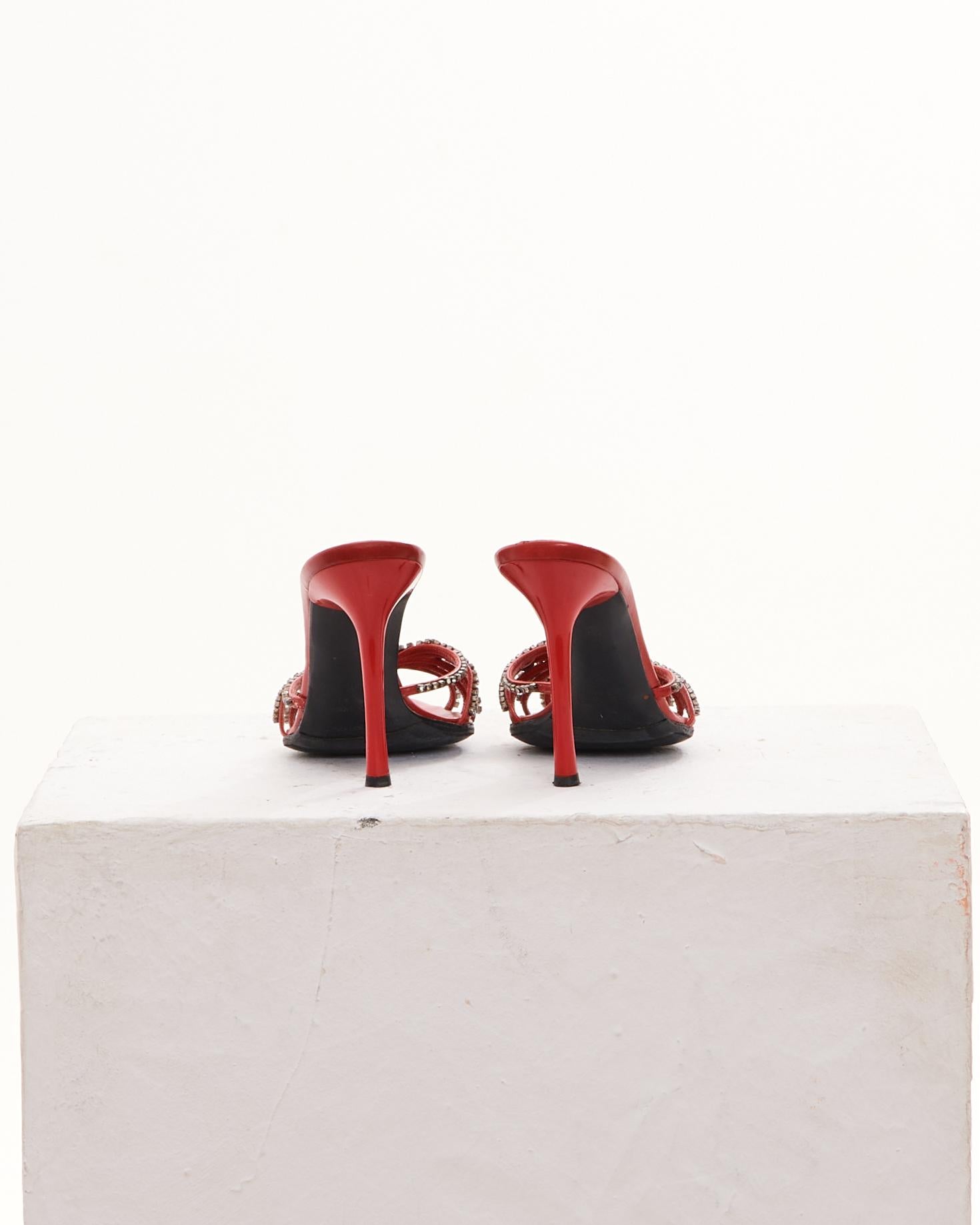 Pink Sergio Rossi Early 2000s Red Christal embellished mule For Sale