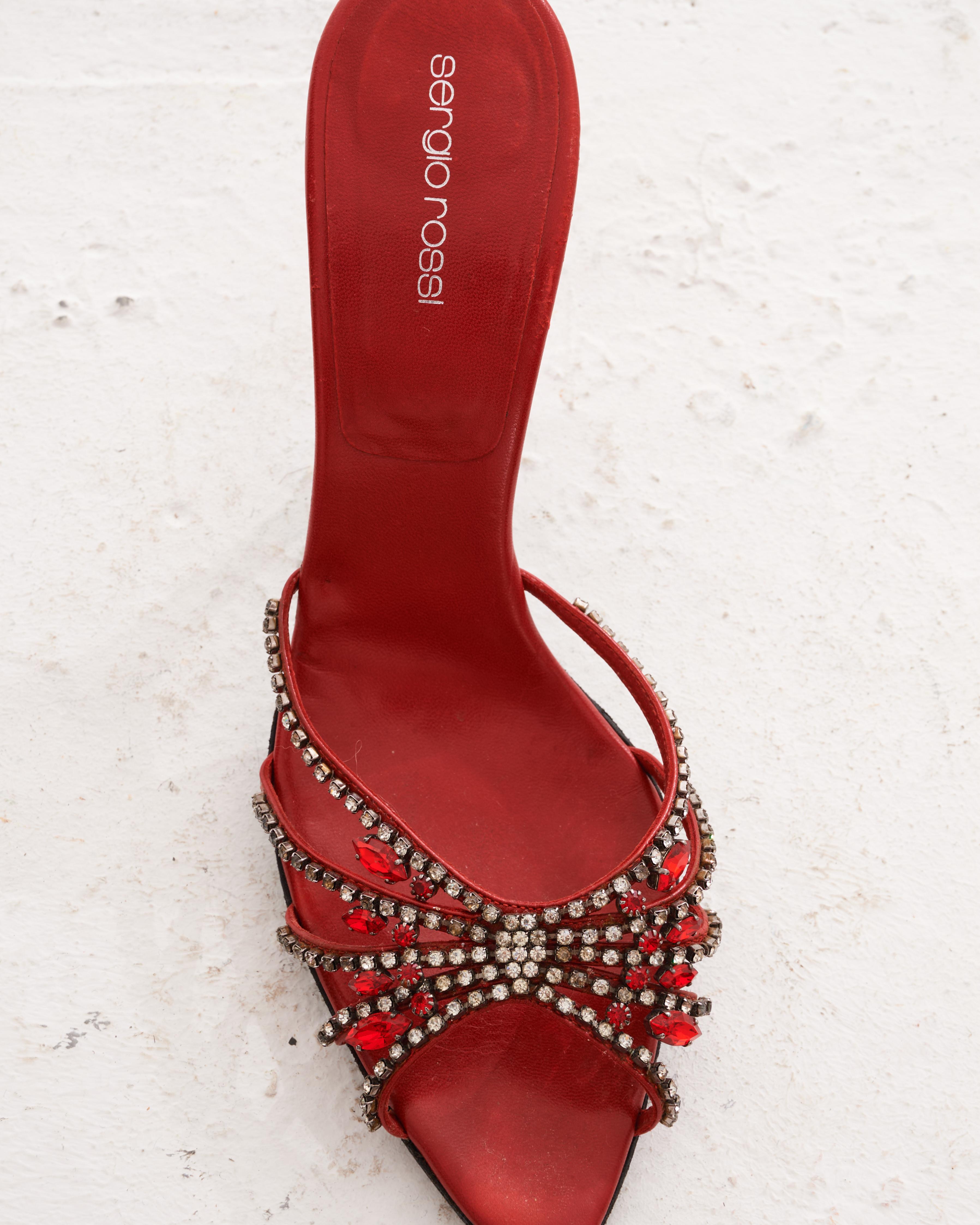 Women's Sergio Rossi Early 2000s Red Christal embellished mule For Sale