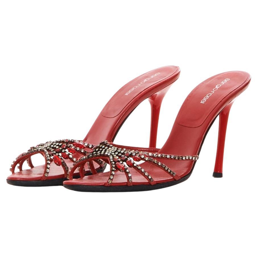 Sergio Rossi Early 2000s Red Christal embellished mule For Sale