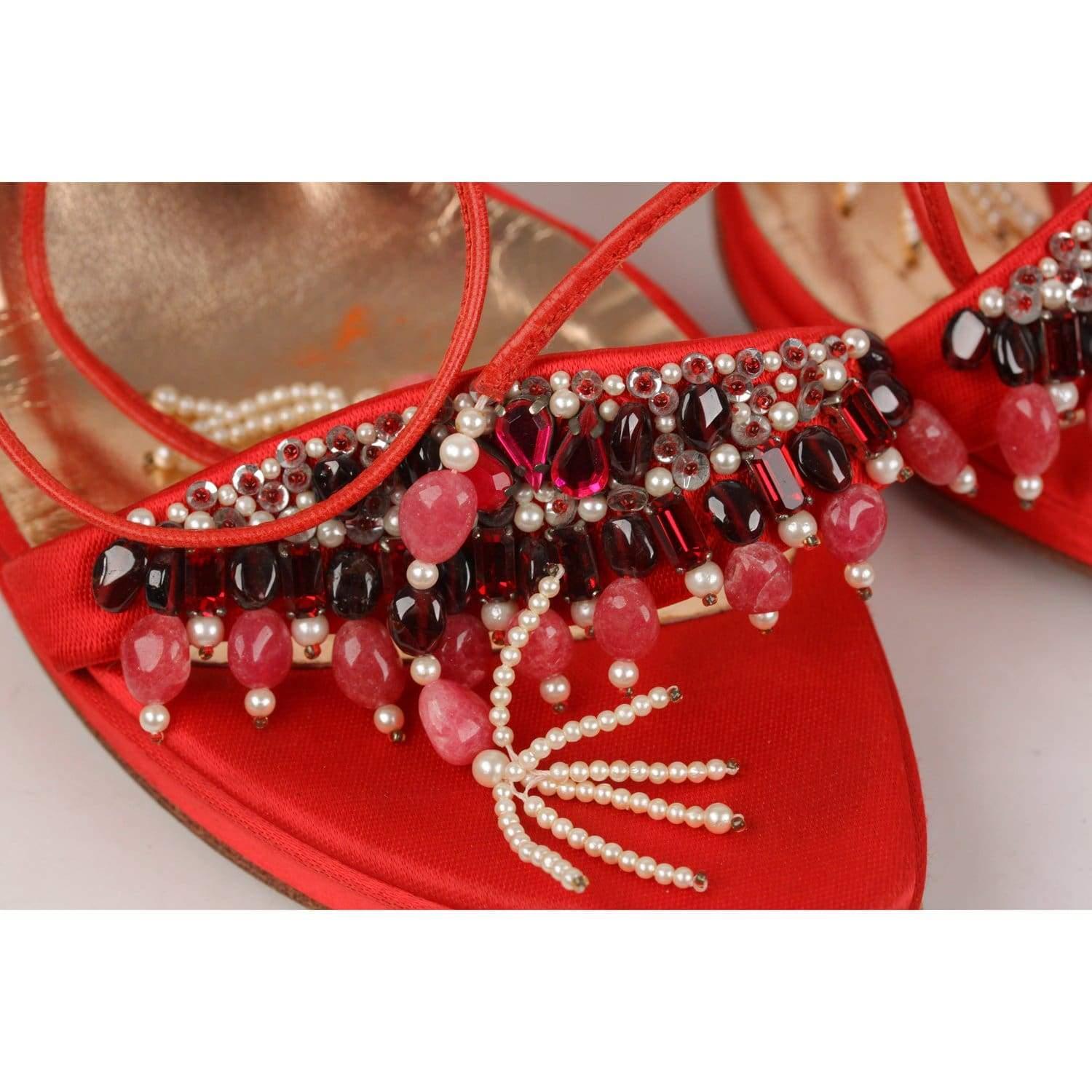 Sergio Rossi Embellished Satin Heeled Sandals Size 37.5 In Excellent Condition In Rome, Rome