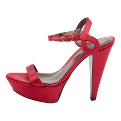 Sergio Rossi Fuchsia Satin Ankle Strap Platform Sandals Size 35.5