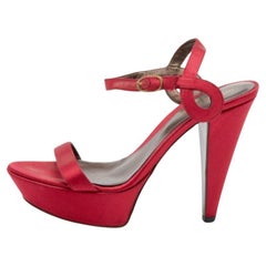 Sergio Rossi Fuchsia Satin Ankle Strap Platform Sandals Size 35.5