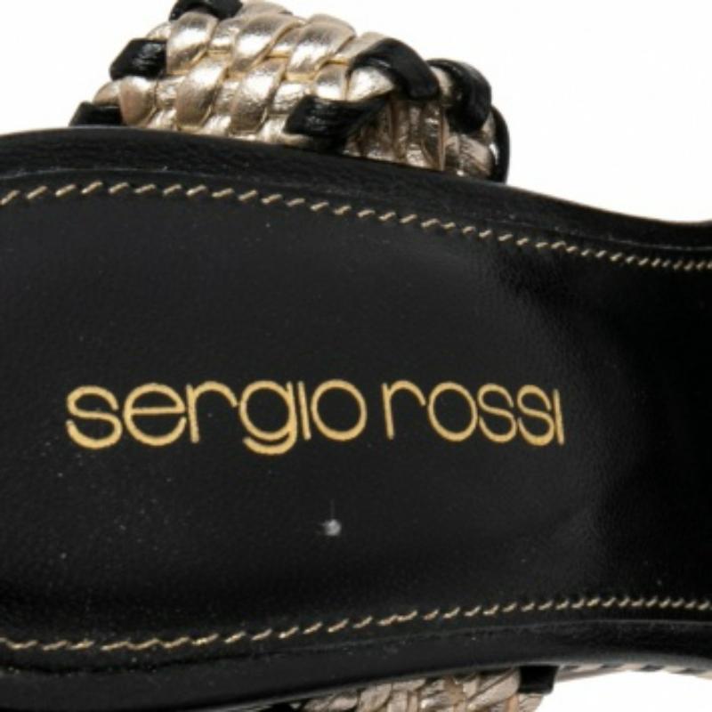 Noir Sergio Rossi - Sandales à talons compensés en cuir tressé or/noir - Taille 35