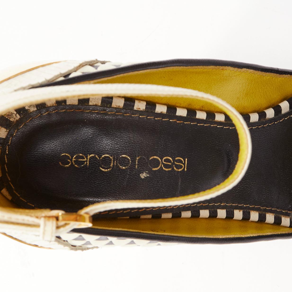 SERGIO ROSSI gold cap heel geometric yellow black wedge sandals EU36 For Sale 5