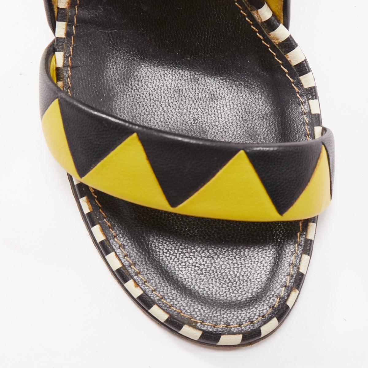 SERGIO ROSSI gold cap heel geometric yellow black wedge sandals EU36 For Sale 1