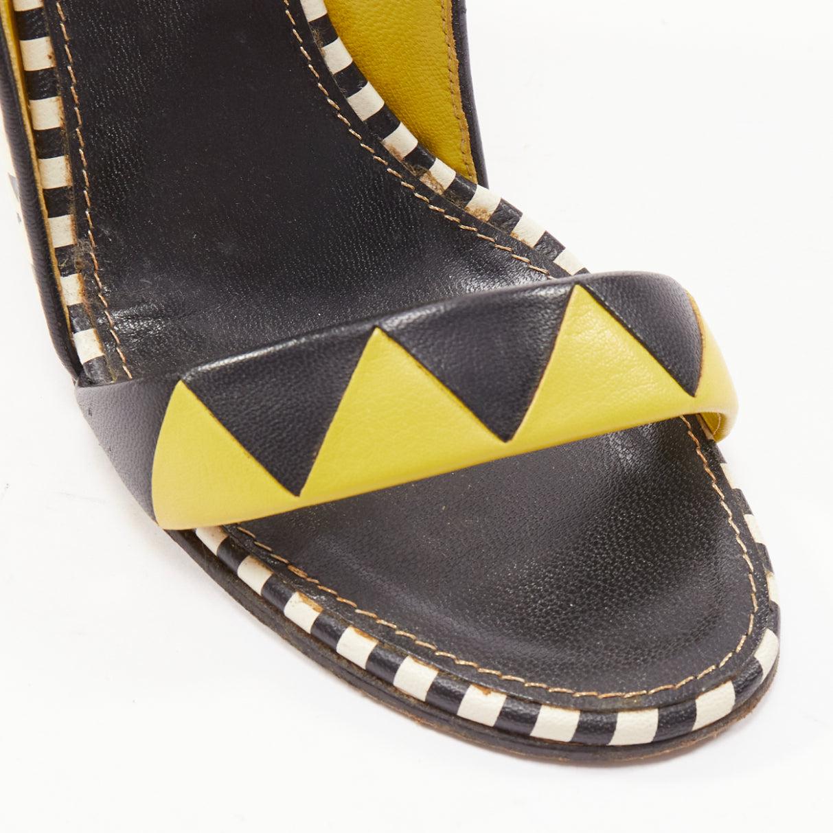 SERGIO ROSSI gold cap heel geometric yellow black wedge sandals EU36 For Sale 2