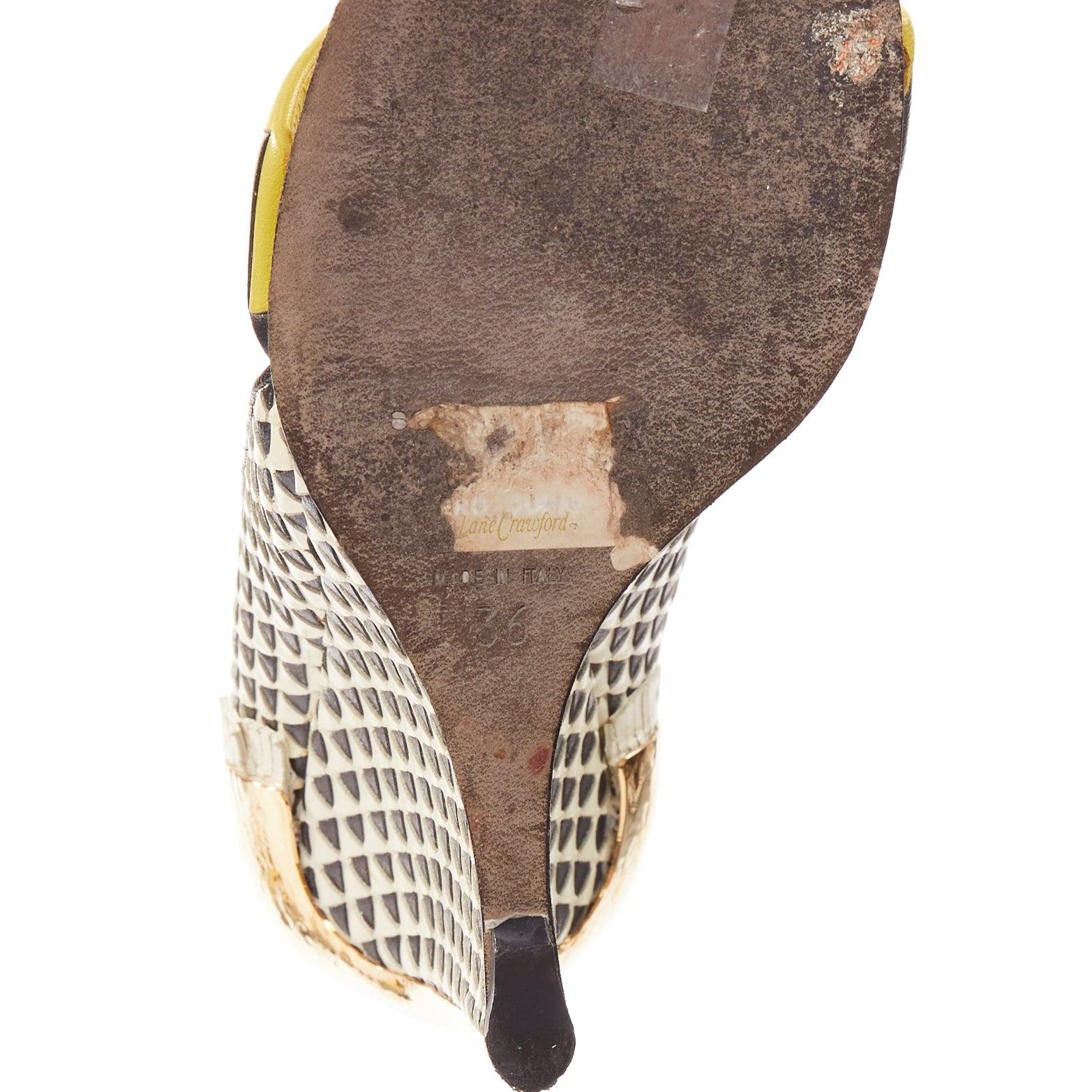SERGIO ROSSI gold cap heel geometric yellow black wedge sandals EU36 For Sale 4
