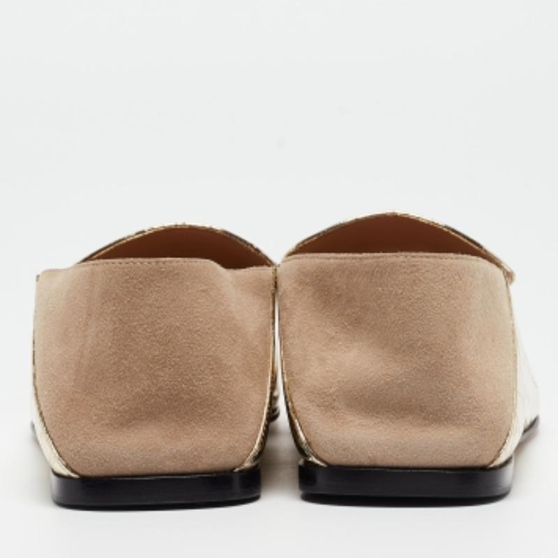 Sergio Rossi Mocasines plegables de ante y charol de cocodrilo dorado SR1 Talla 36.5 Oro en venta