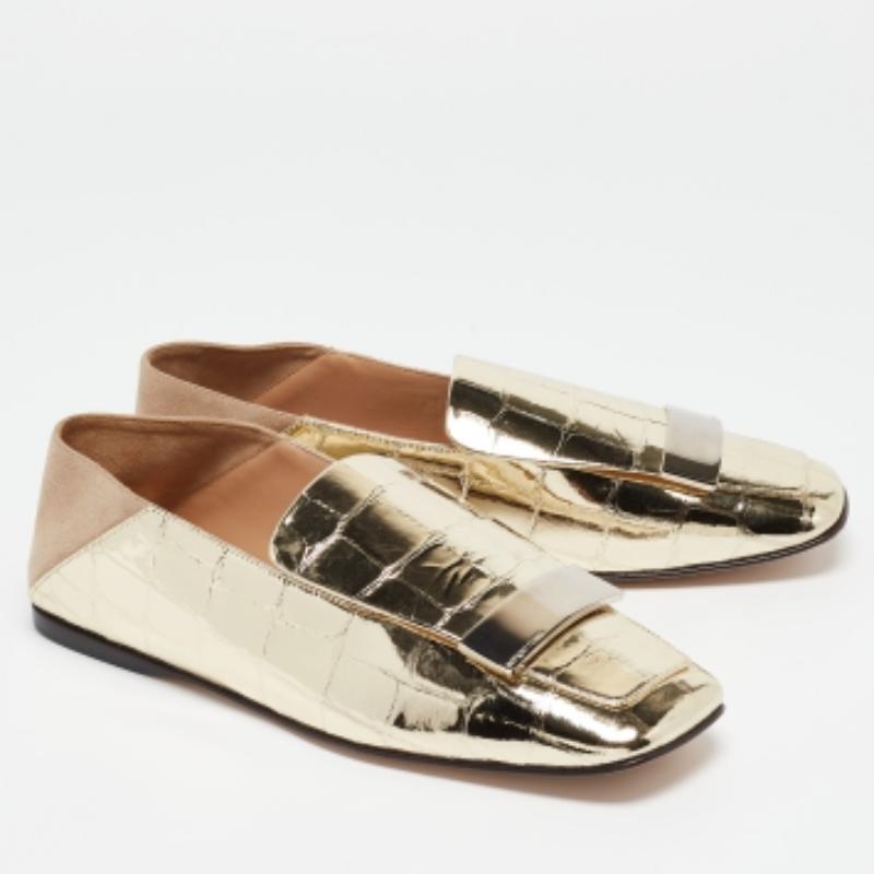 Sergio Rossi Mocasines plegables de ante y charol de cocodrilo dorado SR1 Talla 36.5 en venta 1