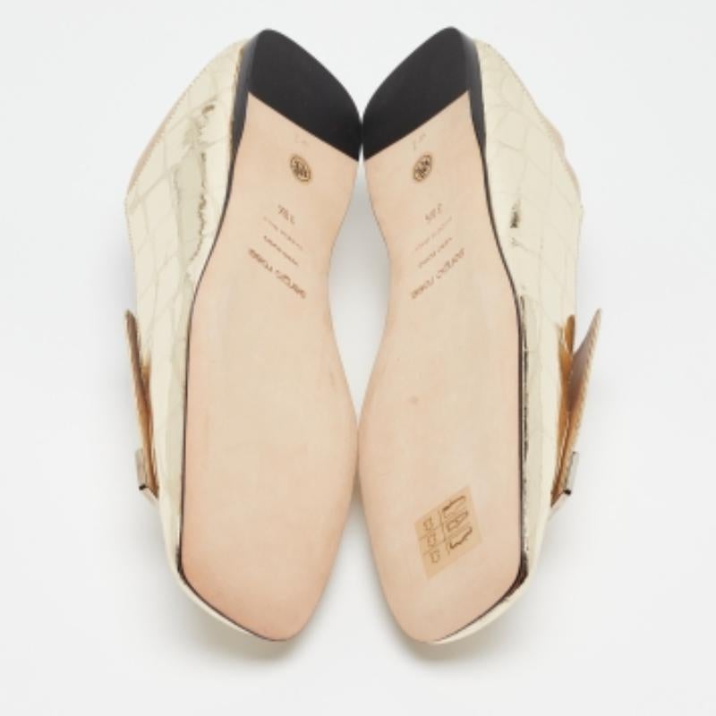 Sergio Rossi Mocasines plegables de ante y charol de cocodrilo dorado SR1 Talla 36.5 en venta 4