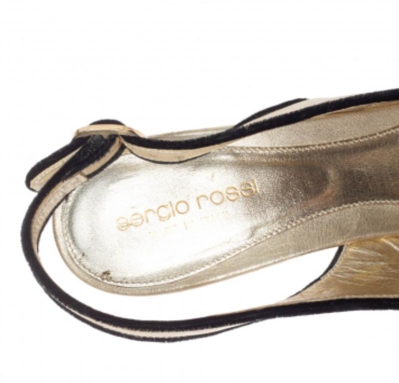 Sergio Rossi Gold Leather Bow Slingback Sandals Size 39 For Sale 1