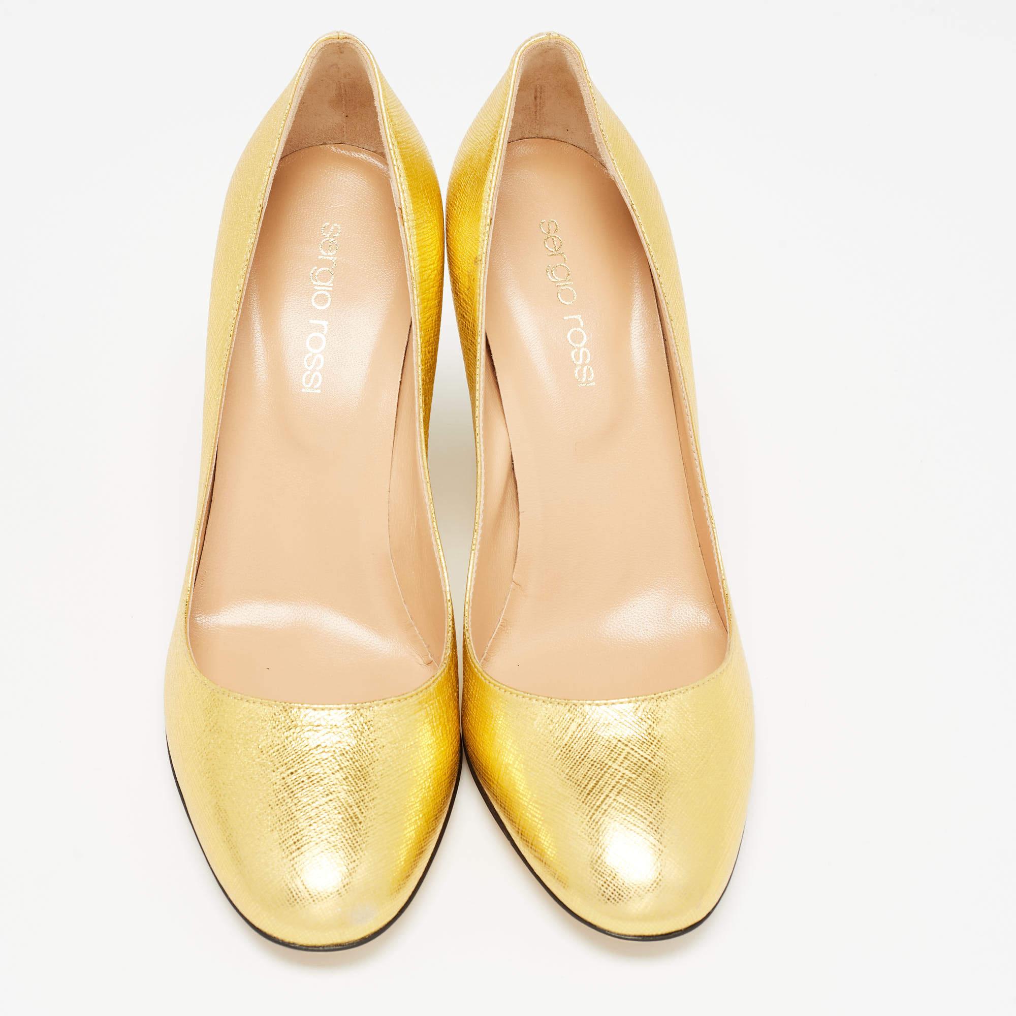Oro Sergio Rossi - Décolleté con tacco in pelle d'oro misura 36,5
