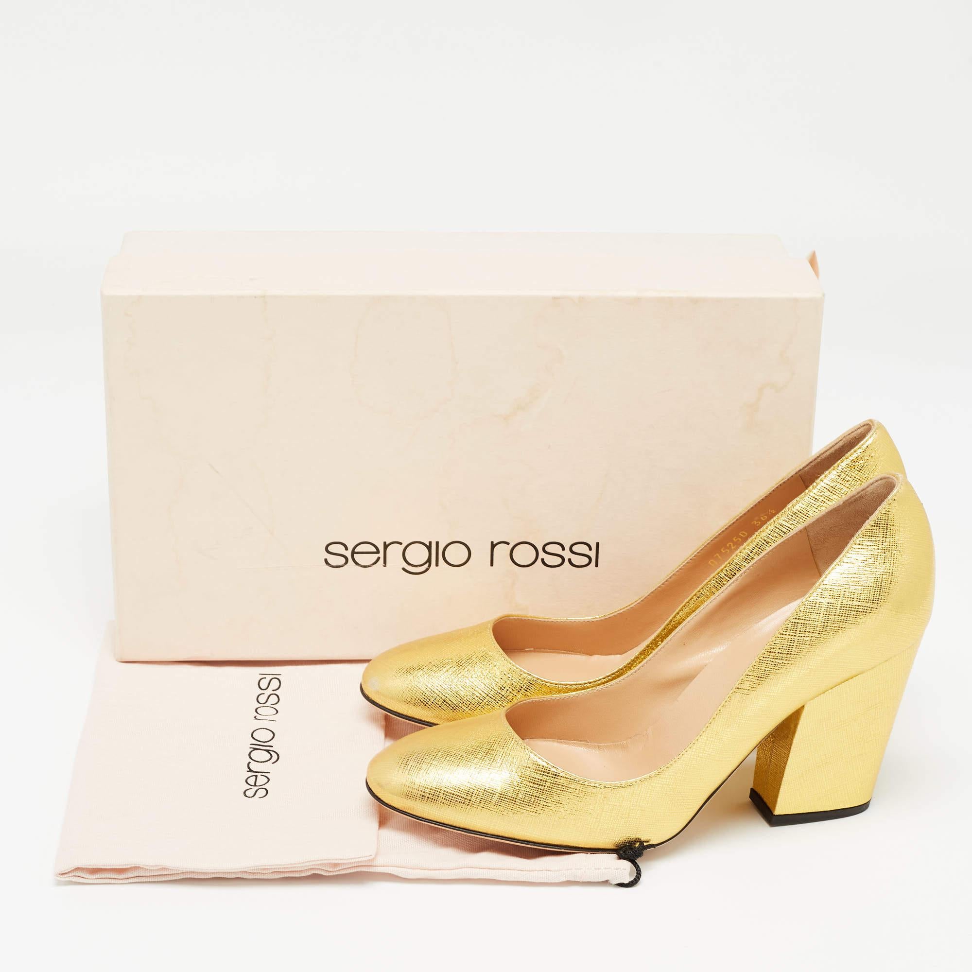 Sergio Rossi - Décolleté con tacco in pelle d'oro misura 36,5 4