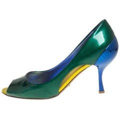 Sergio Rossi Green/Blue Patent Leather Peep Toe Pump Size 37