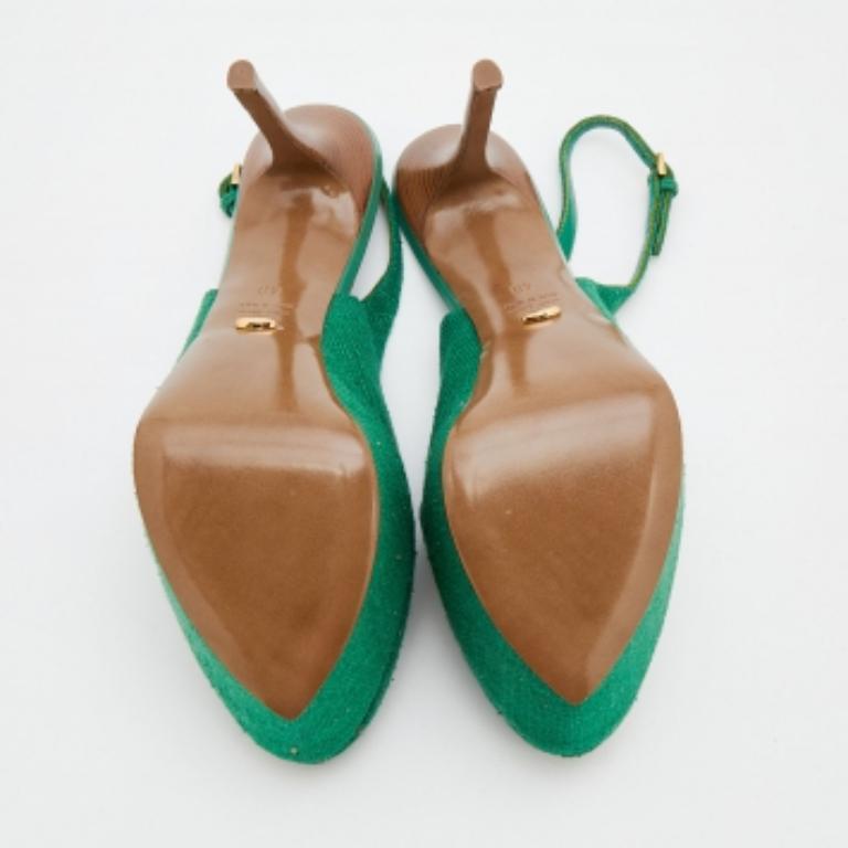Sergio Rossi Green Canvas Platform Peep Toe Ankle Strap Sandals Size 40 For Sale 4