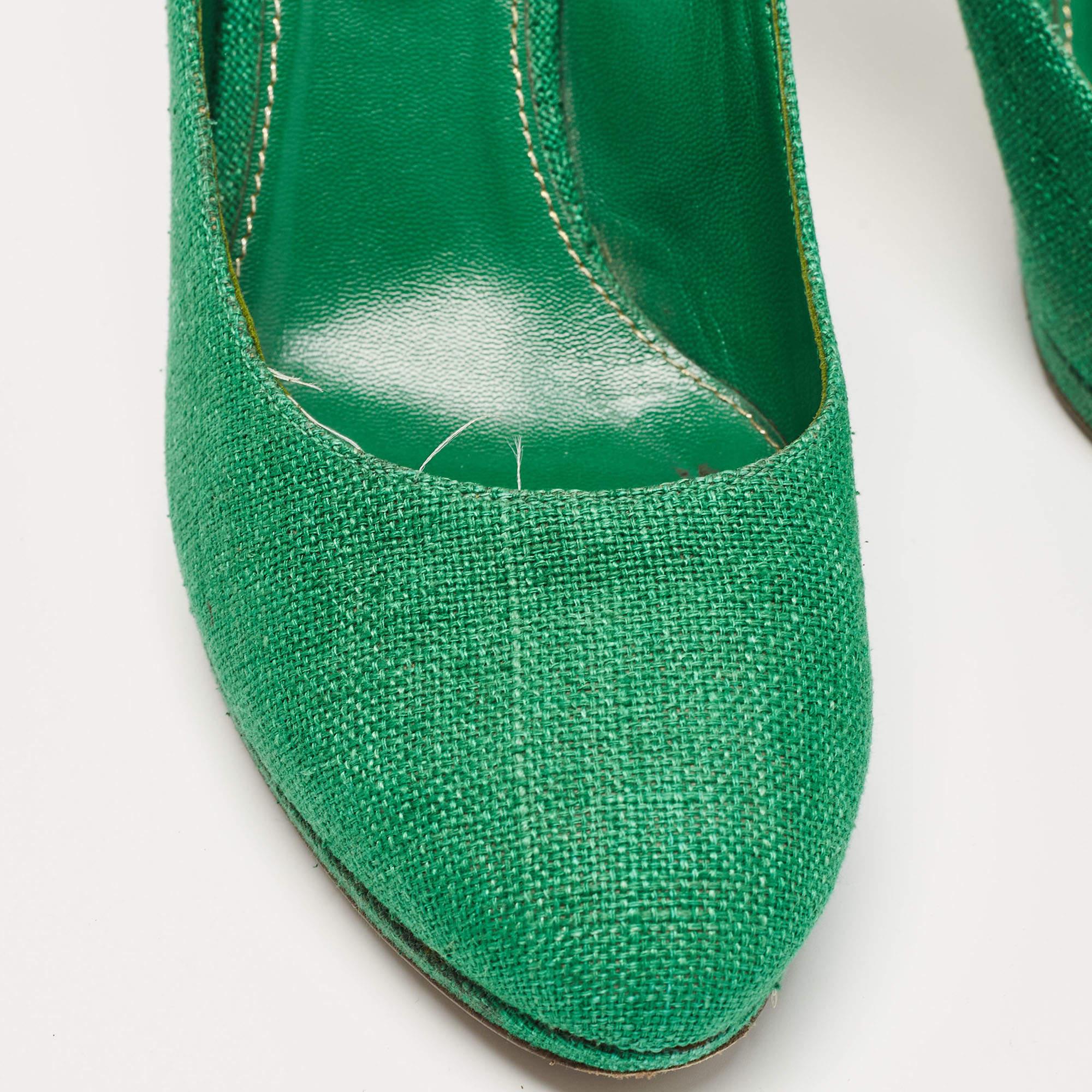 Sergio Rossi Green Canvas Platform Pumps Size 40.5 For Sale 6