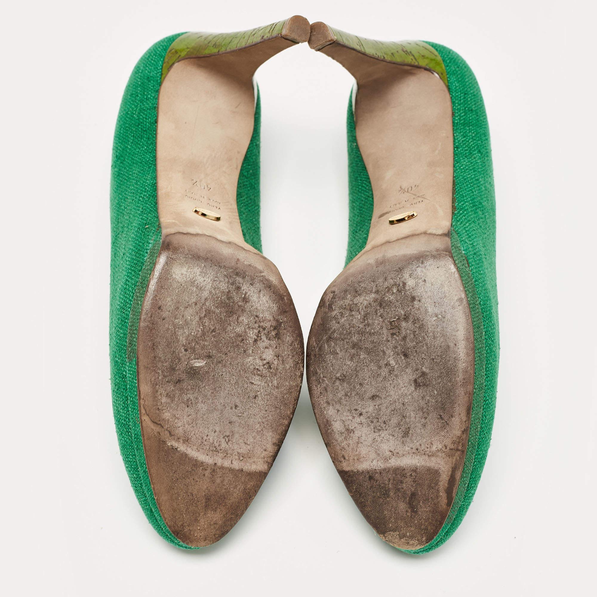 Sergio Rossi Green Canvas Platform Pumps Size 40.5 For Sale 2