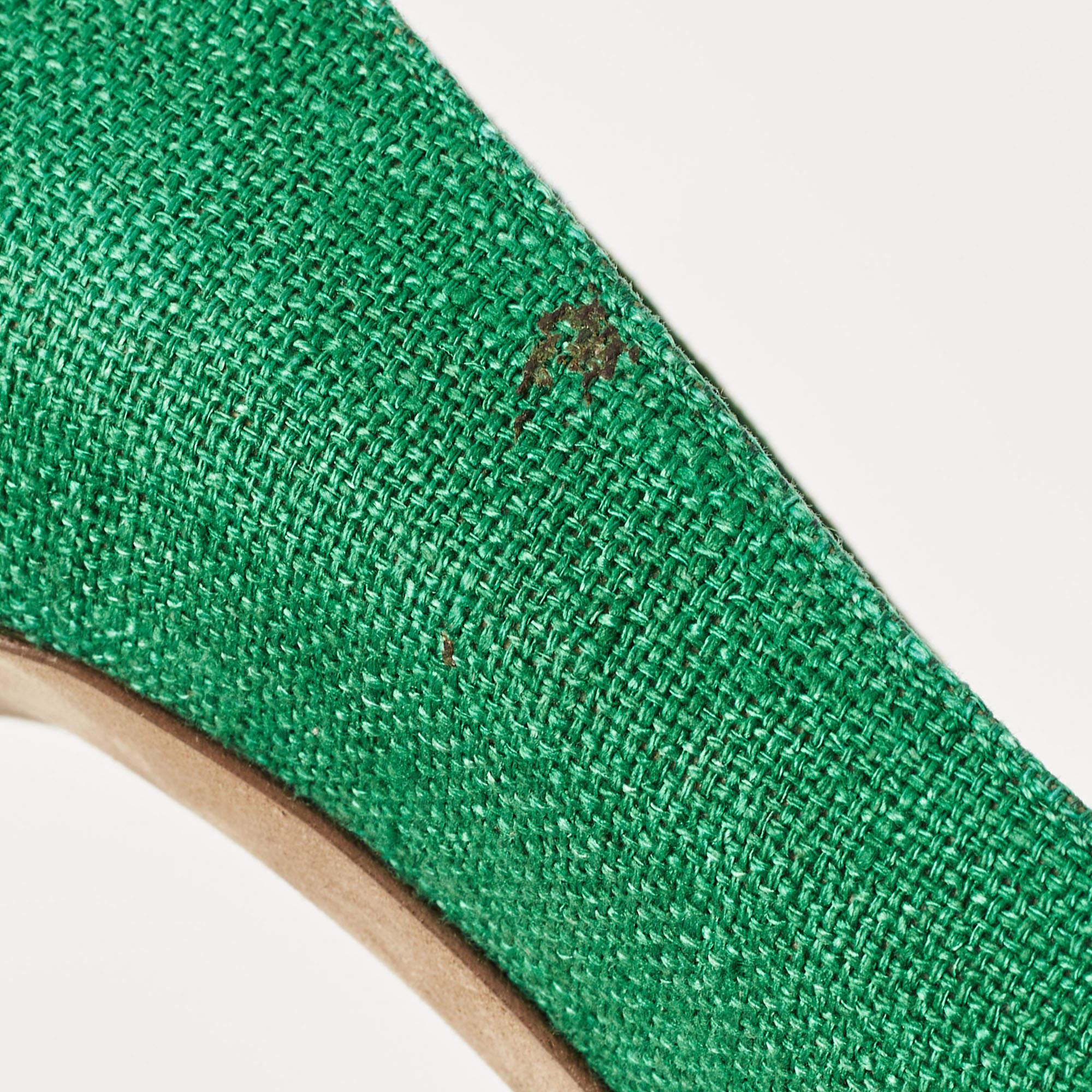 Sergio Rossi Green Canvas Platform Pumps Size 40.5 For Sale 4