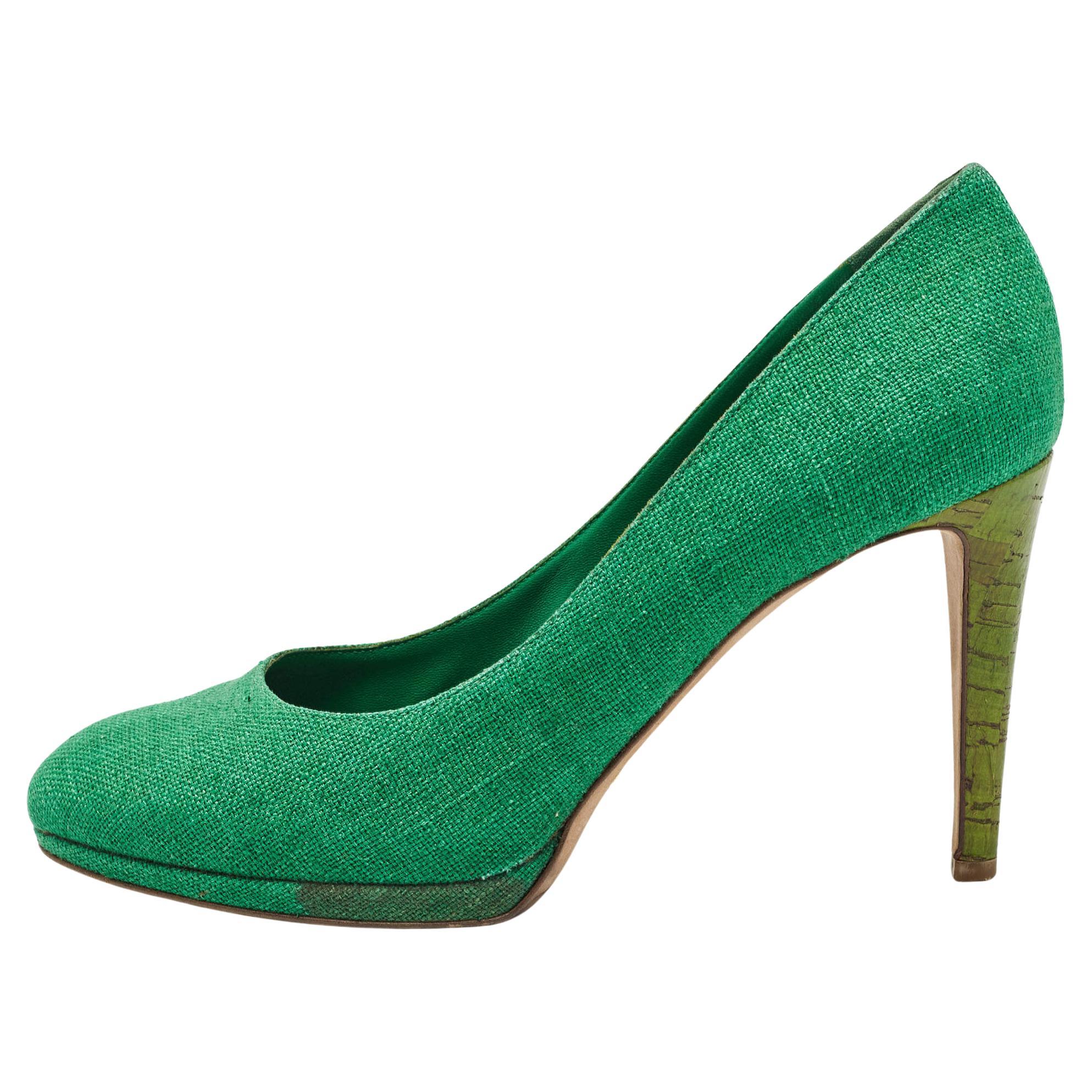 Sergio Rossi Green Canvas Platform Pumps Size 40.5
