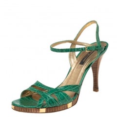 Sergio Rossi - Sandales à bride à la cheville en cuir gaufré croco vert, taille 41