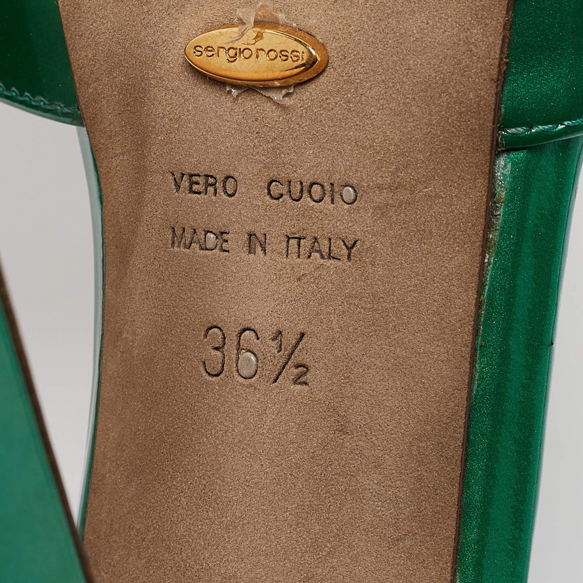 Sergio Rossi Green Patent Leather Ankle Strap Platform Pumps Size 36.5 For Sale 4