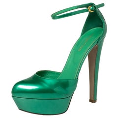 Sergio Rossi Green Patent Leather Ankle Strap Platform Sandals Size 39