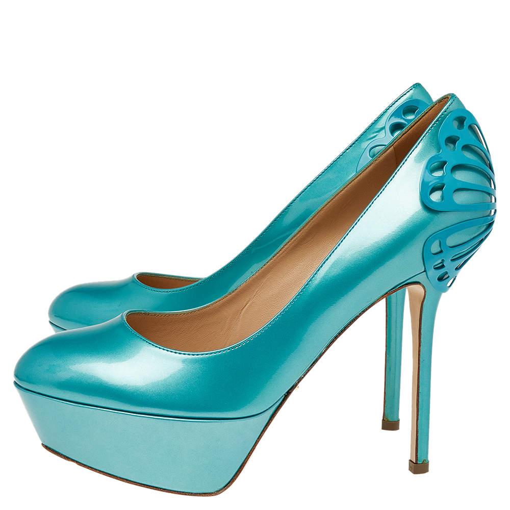 Women's Sergio Rossi Green Patent Leather Butterfly Plaque Platform Pumps Size 36
