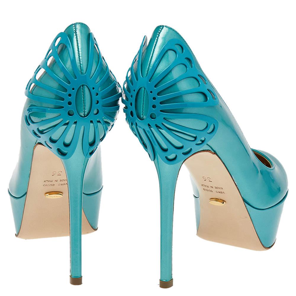 Sergio Rossi Green Patent Leather Butterfly Plaque Platform Pumps Size 36 1