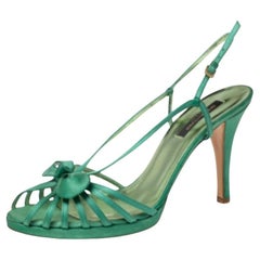 Sergio Rossi - Sandales à lanières et nœud papillon en satin vert, taille 41
