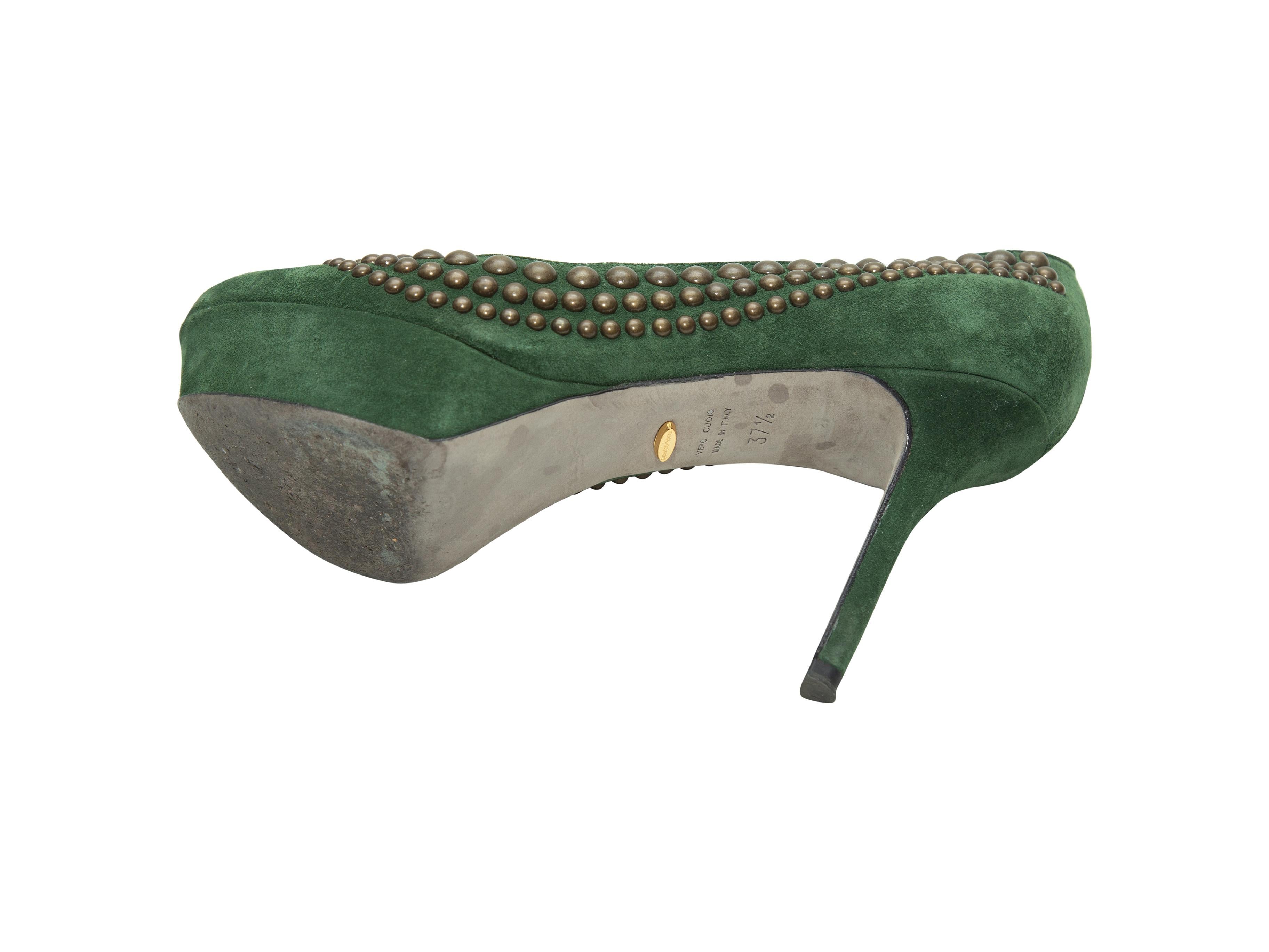 Women's Sergio Rossi Green Suede Studded Platform Pumps