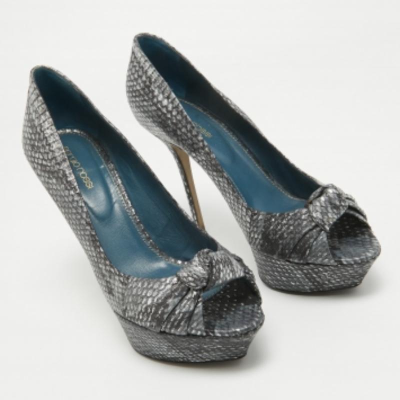 Sergio Rossi Grau/Blau Metallisch Python Geprägt Peep Toe Pumps Größe 40 Damen im Angebot