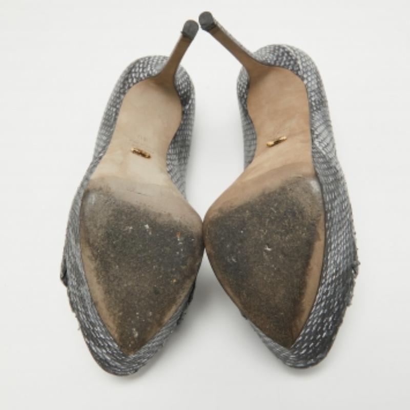 Sergio Rossi Grau/Blau Metallisch Python Geprägt Peep Toe Pumps Größe 40 im Angebot 3