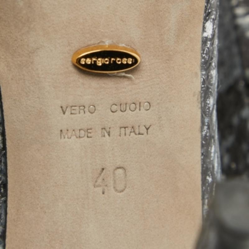 Sergio Rossi Grau/Blau Metallisch Python Geprägt Peep Toe Pumps Größe 40 im Angebot 4