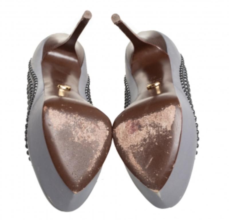 Sergio Rossi Grey Leather Studded Platform Pumps Size 37 For Sale 2