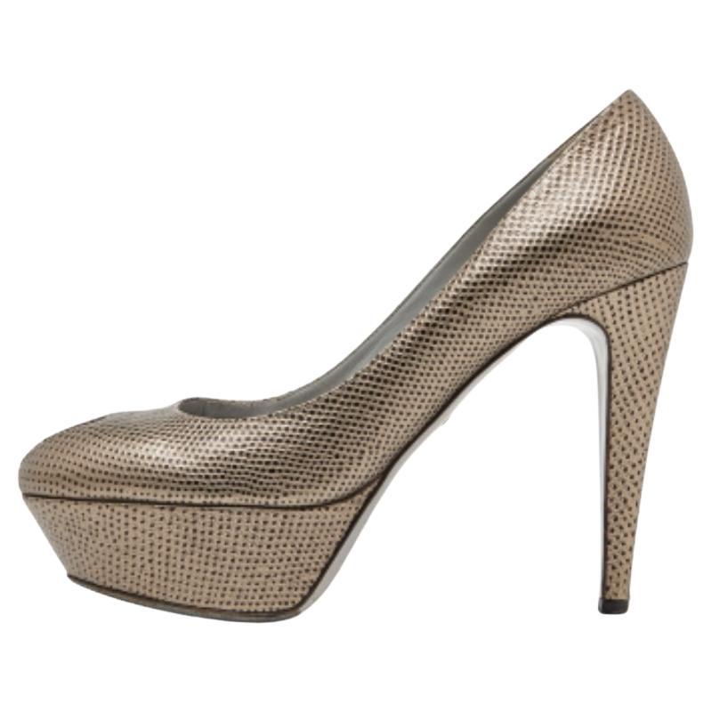Sergio Rossi - Escarpins à plateforme en cuir gris embossé de lézard - Taille 38,5