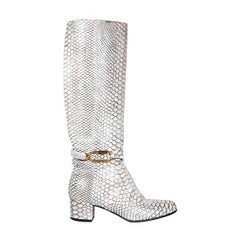 Sergio Rossi Grey Python Knee High Boots Size IT 37