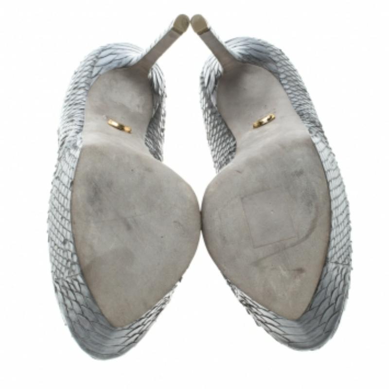 Sergio Rossi escarpins à bout ouvert en python gris, taille 36,5 en vente 1