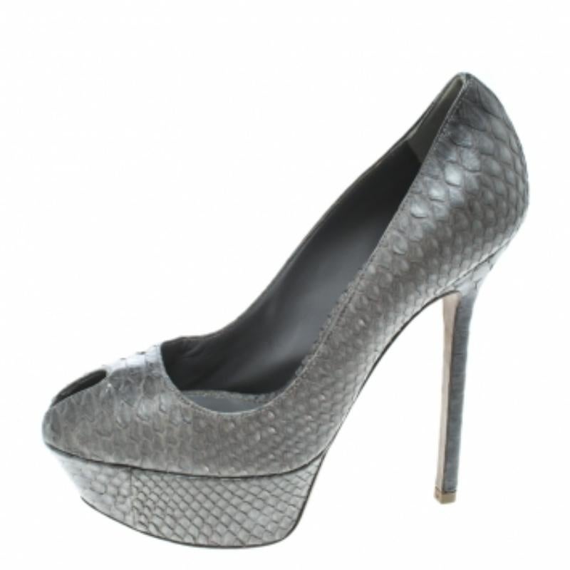 Sergio Rossi escarpins à bout ouvert en python gris, taille 36,5 en vente