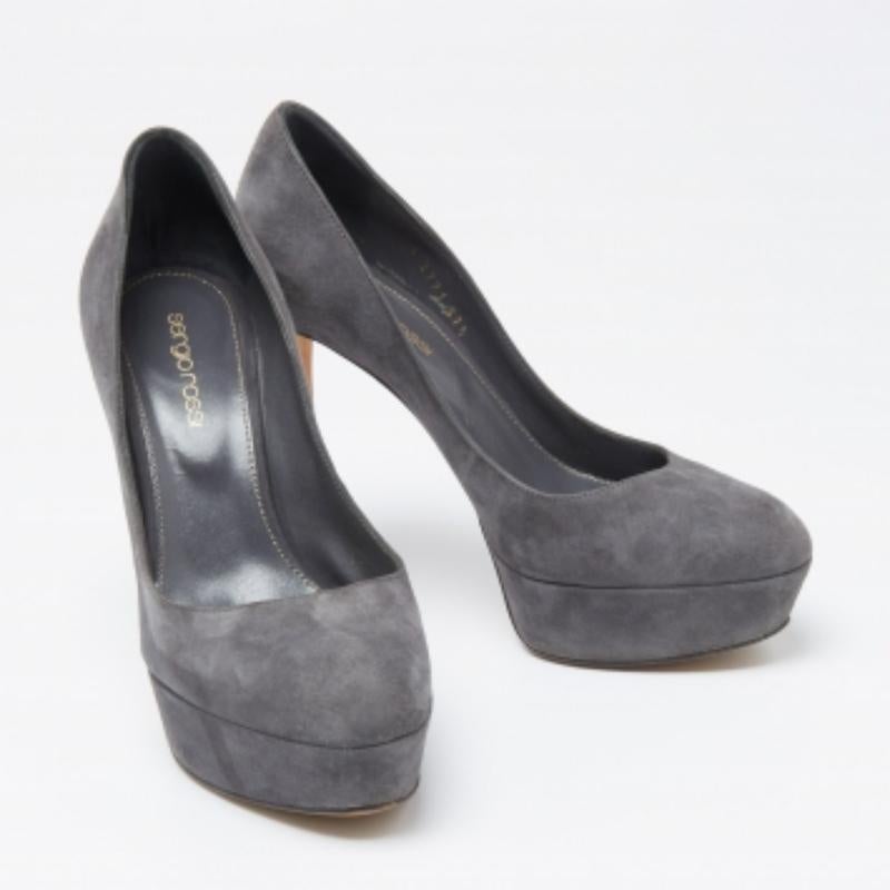 Grigio Sergio Rossi, pelle scamosciata grigia, punta tonda con plateau, misura 37,5 in vendita