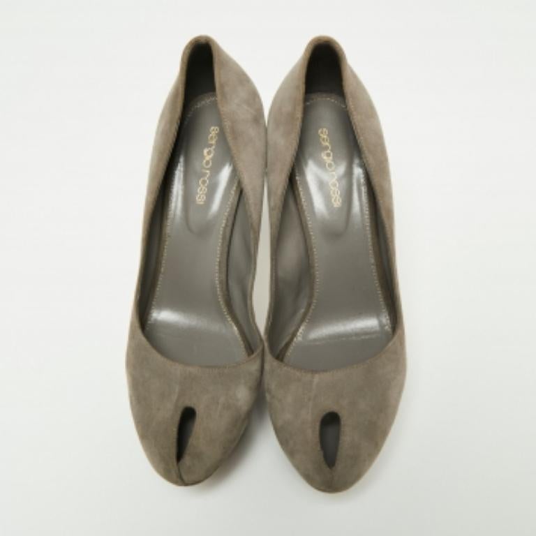 Sergio Rossi escarpins à bout ouvert en daim gris, taille 38,5 en vente 2