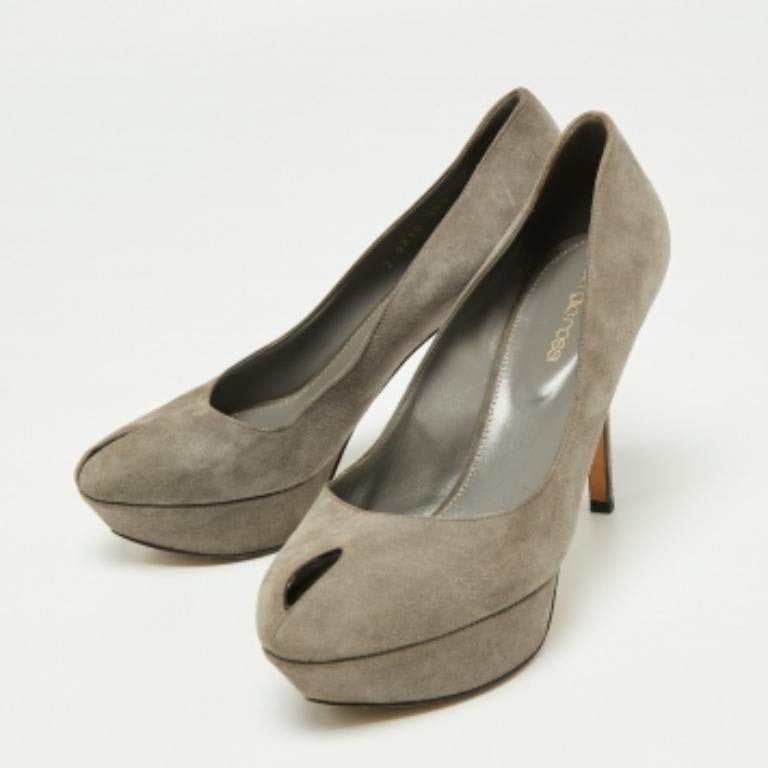 Sergio Rossi escarpins à bout ouvert en daim gris, taille 38,5 en vente 3